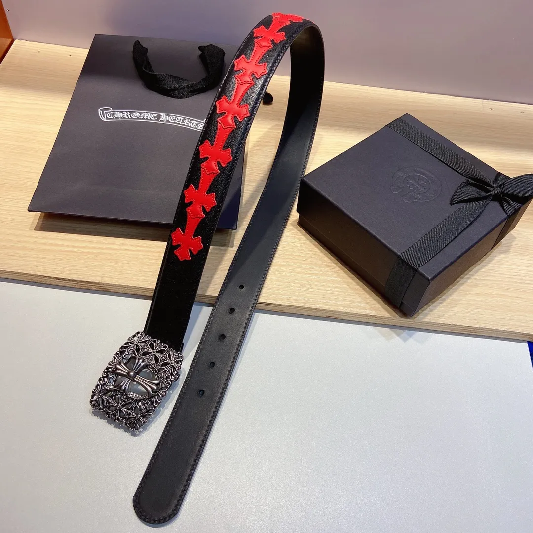 𝐂𝐡𝐫𝐨𝐦𝐞𝐇𝐞𝐚𝐫𝐭𝐬 Crow Heart double-sided tree plaster leather stitched cross belt (detachable version), high-quality hardware, with 2 logo buckles on the belt, very cool. p